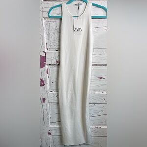 NWT Zara Ivory Sleeveless Maxi Dress WITH Peek A Boo Back MSRP $50 Sz Small